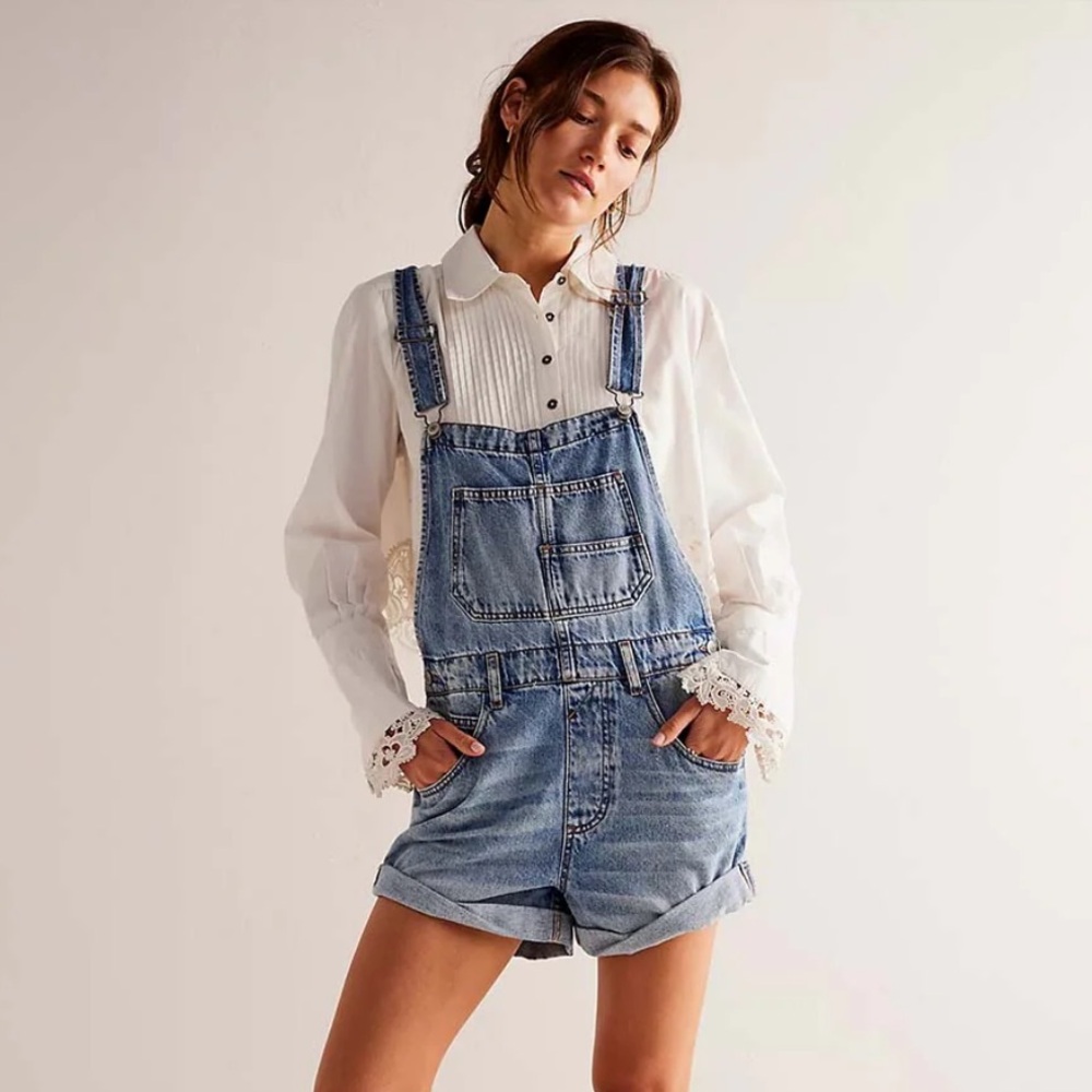 Free People We The Free Ziggy Denim Shortalls Overall Shorts Size Small BNWT